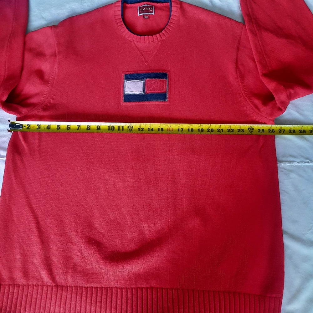 Tommy Hilfiger Chunky Red Sweater Flag Logo Mens Size Large Retro 90s - Picture 6 of 14